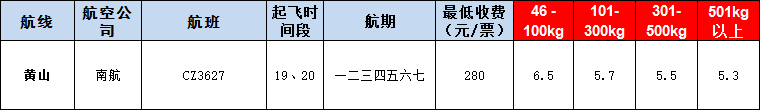 10月22號廣州到黃山空運(yùn)價格