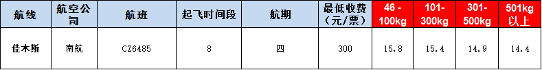 10月31號廣州到佳木斯空運價格